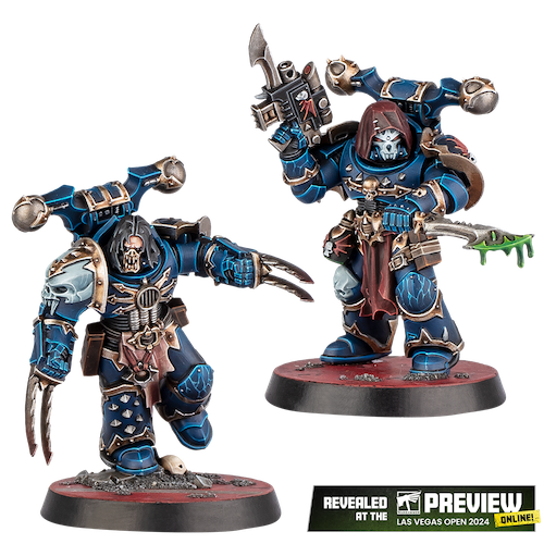 Two of the Nemesis Claw Chaos Space Marines armed with blades.