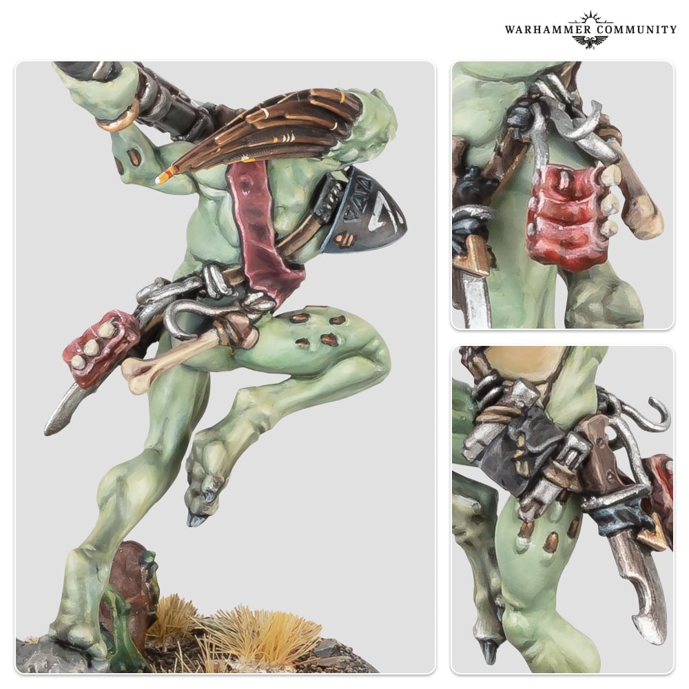 Multiple images showing the back and various details of the upcoming Kroot Hunter Strikes miniature for Warhammer 40K.