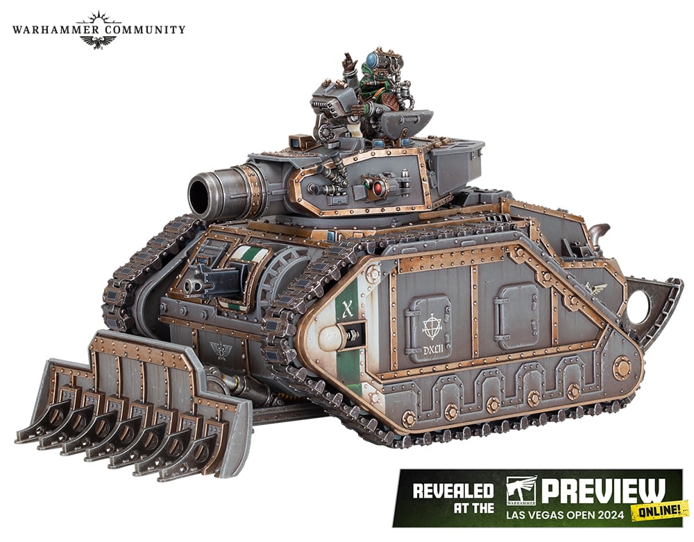 A painted Dracosan Armoured Transport miniature vehicles featured in the "Solar Auxilia Battle Group" box set.