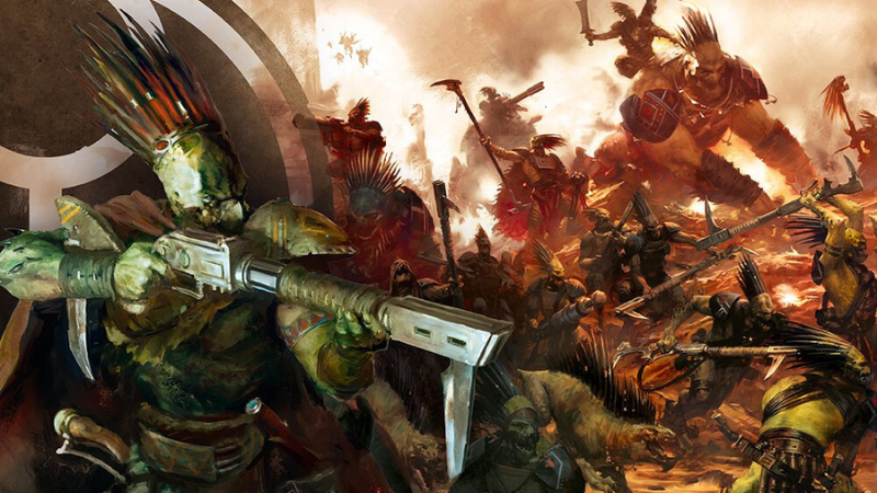 The cover art to the Kroot Hunter Pack box set for Warhammer 40K 10th edition.