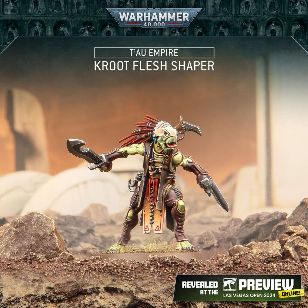 A painted version of the new Kroot Flesh Shaper miniatures featured in the Hunting Pack box set.