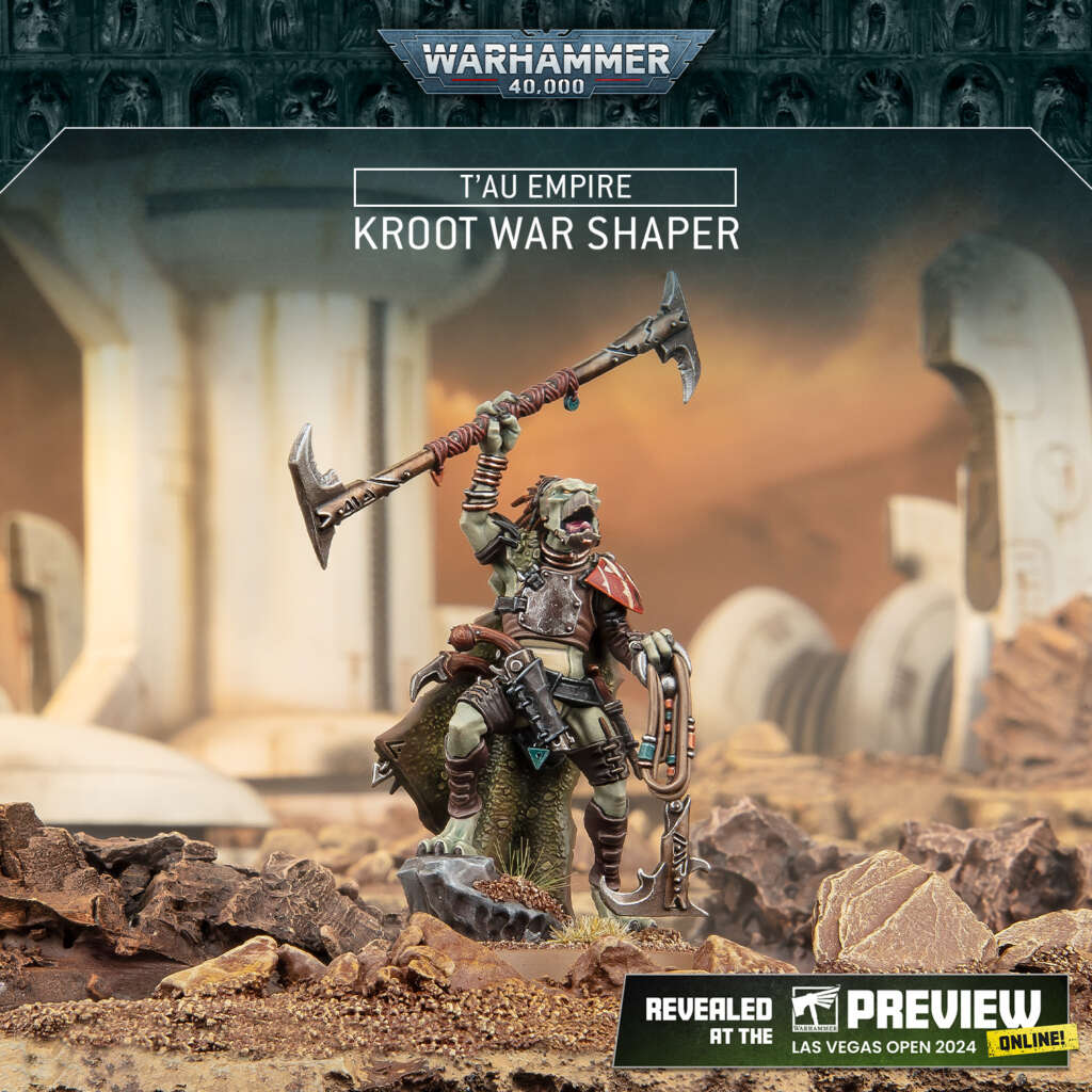 A painted version of the Kroot War Shaper miniatures featured in the Hunting Pack box set.