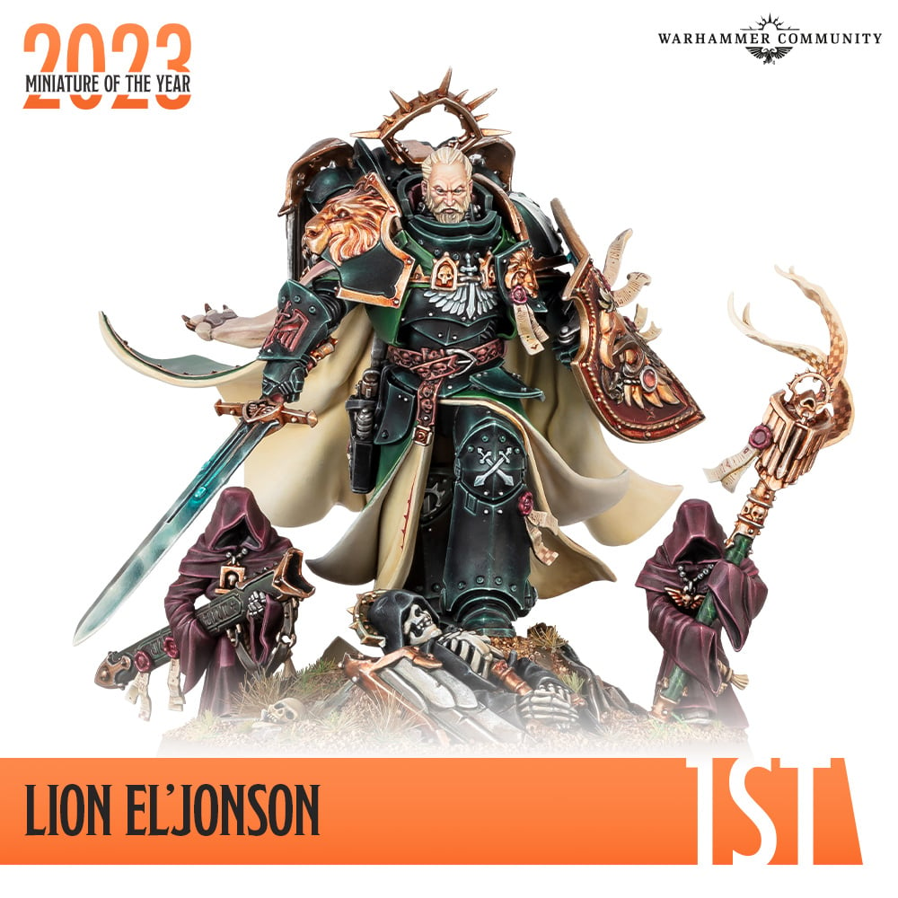 The Lion El'Jonson miniature that was the winner of the 2023 Warhammer Miniature of the Year Contest.