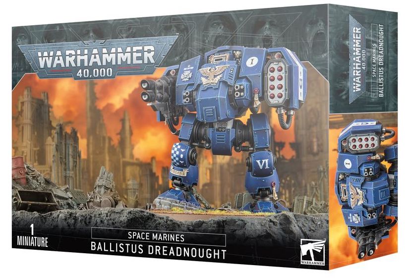 The box for the new Warhammer 40K Space Marines Ballistus Dreadnought model.