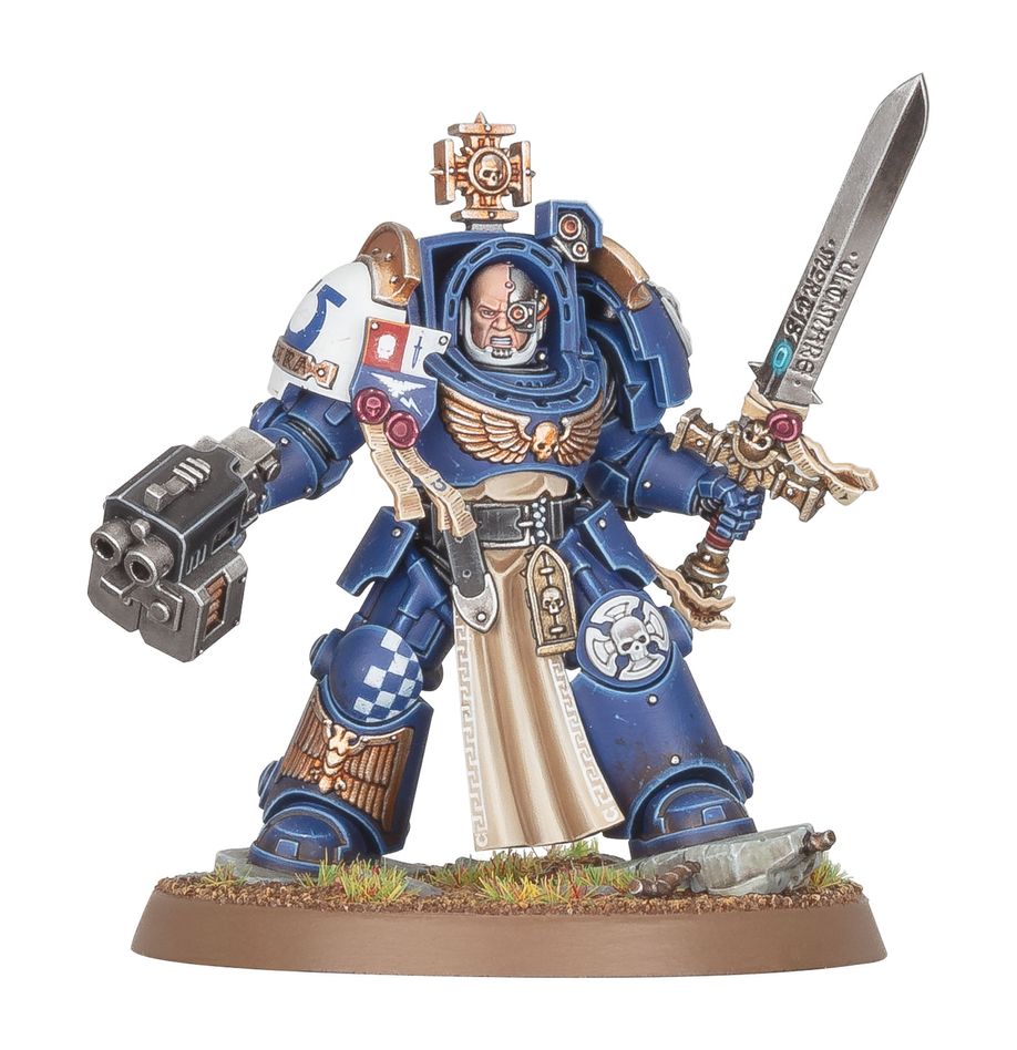 A fully painted and based model of the new Warhammer 40K Space Marines Captain in Terminator Armour.