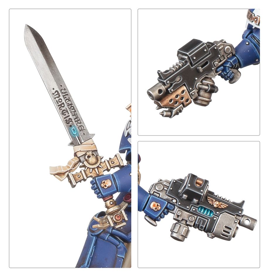 A close up of the relic sword and bolt pistol used by the new Warhammer 40K Captain in Terminator Armour model.