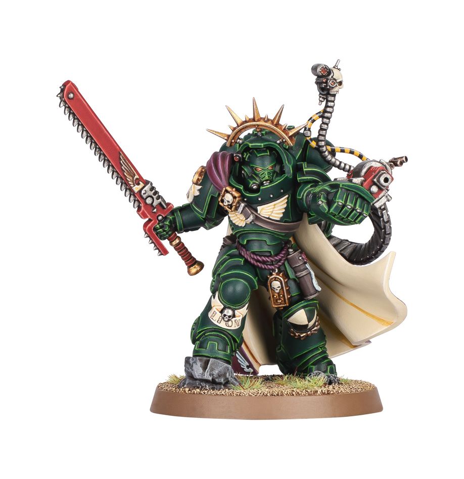 A close up of the Captain model included in the new 2024 Dark Angels Combat Patrol.