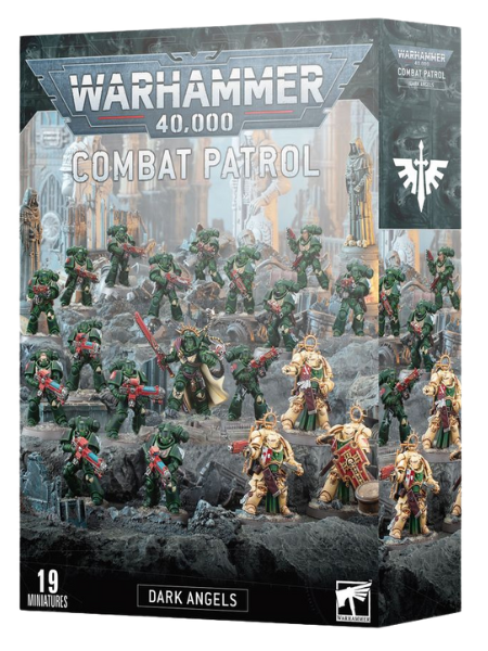 The box to the new Warhammer 40K Dark Angels Combat Patrol which was released in March 2024.