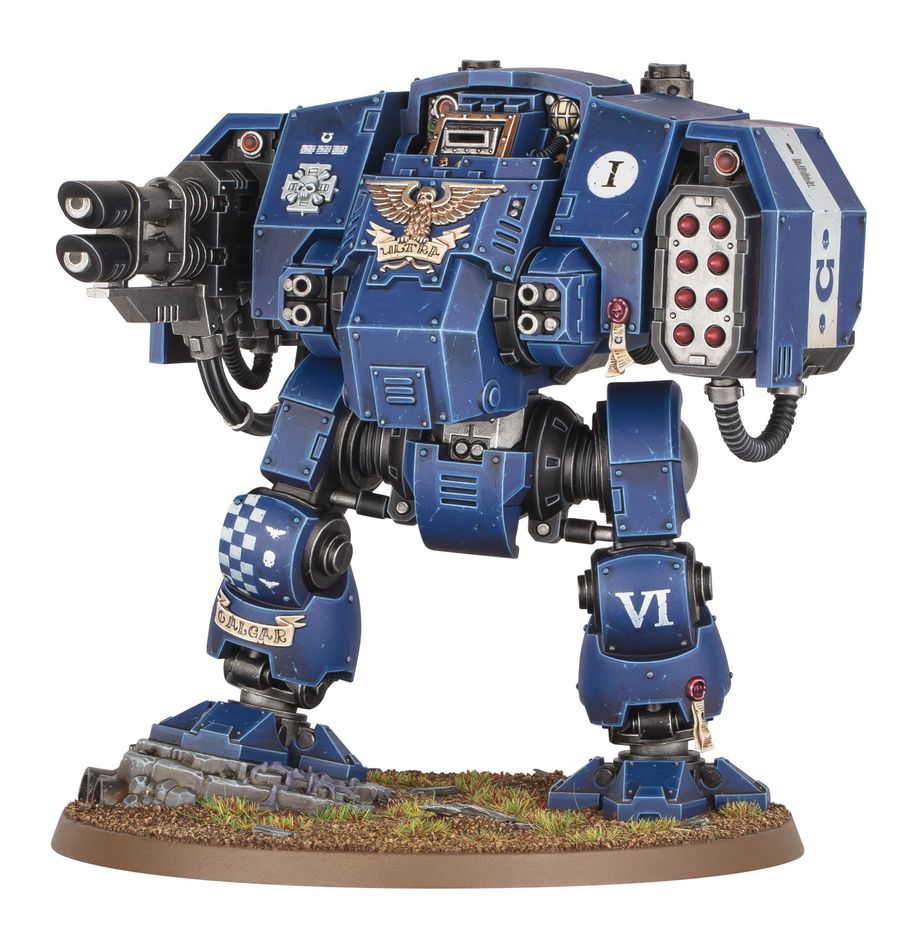 A fully painted version of the new Ballistus Dreadnought model for Warhammer 40K 10th edition.