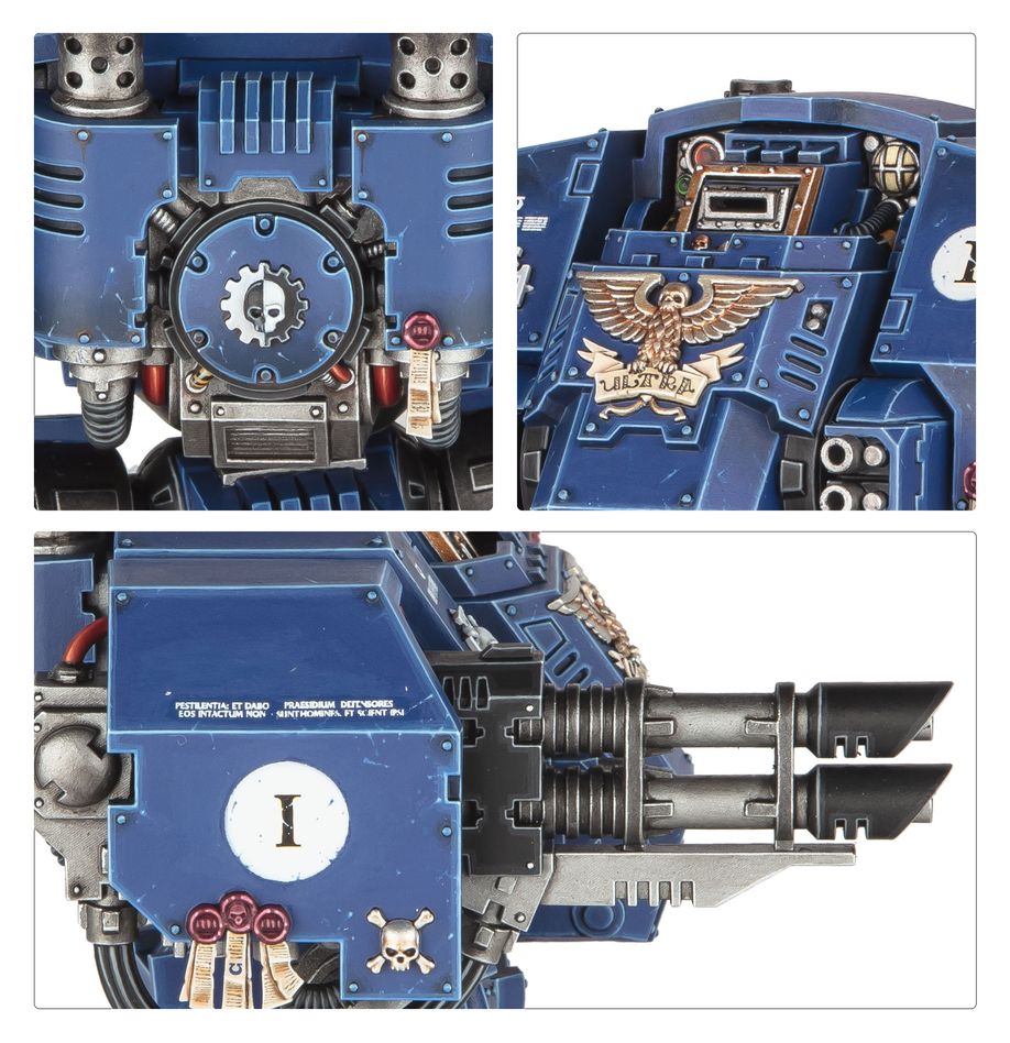 A close up of the weapons and details on the new Ballistus Dreadnought model.