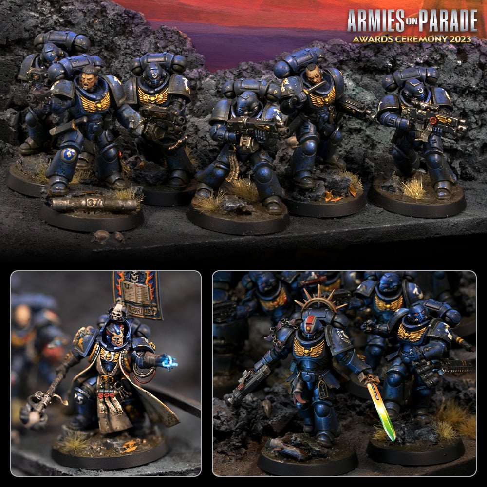 Space Marine miniatures that won the Bronze Medal in the Armies on Parade contest in 2023.