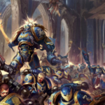 An army of Warhammer 40K Space Marines marching to war.