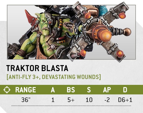 A close up of the datasheet for the new Ork Big Mek model for Warhammer 40K 10th edition.
