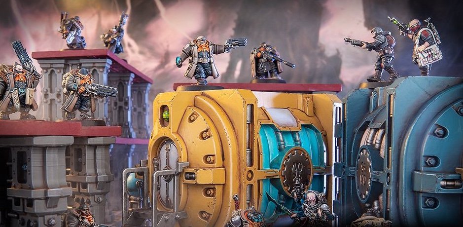 A game in progress featuring the miniatures and terrain that comes in the new Kill Team: Termination set.