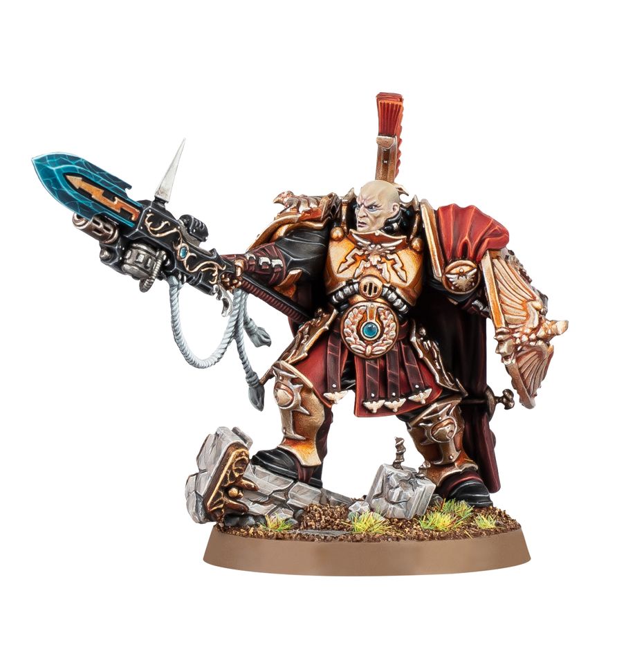 The new fully painted Shield-Captain model without helmet featured in the "Auric Champions" Adeptus Custodes Battleforce.