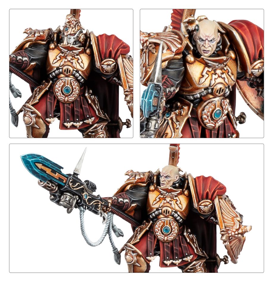A close up of the details featured on the new Shield-Captain model from the "Auric Champions" Adeptus Custodes Battleforce.