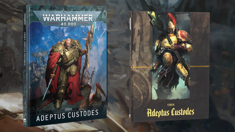 The primary and alternate collector's editon cover to the new Adeptus Custodes Codex book for Warhammer 40K 10th editoin.