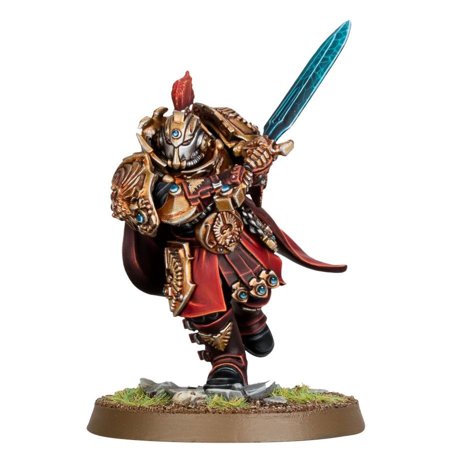 The fully painted Blade Champion miniature featured in the new 2024 Adeptus Custodes Combat Patrol.