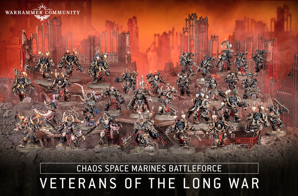 The new "Veterans of the Long War" Chaos Space Marines Battleforce for Warhammer 40K 10th edition.