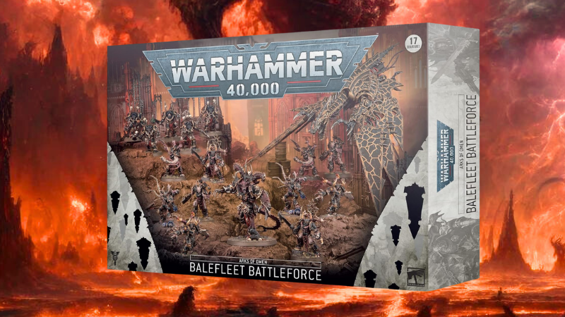 A box of the previous Arks of Omen: Balefleet Battleforce set for Warhammer 40K 9th edition.