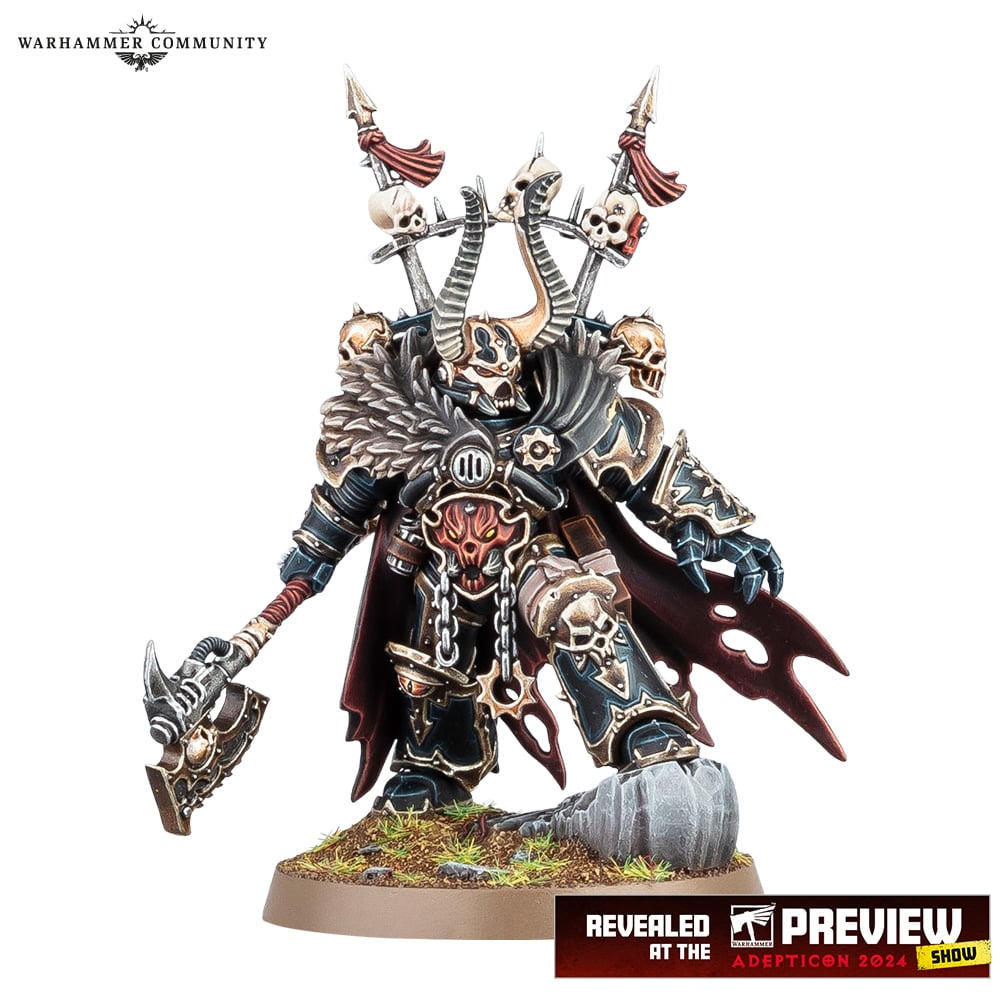 The new 2024 Chaos Lord Space Marine Model for Warhammer 40K 10th edition.