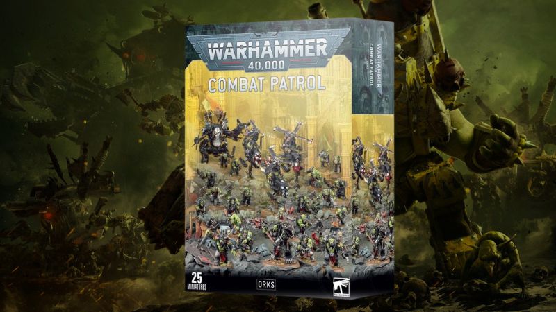 The box for the new Warhammer 40K Ork Combat Patrol known as "Godrang's Gitstompas."